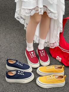 厚底帆布鞋女2026夏款韩版百搭系带增高一脚蹬休闲运动鞋板鞋潮鞋