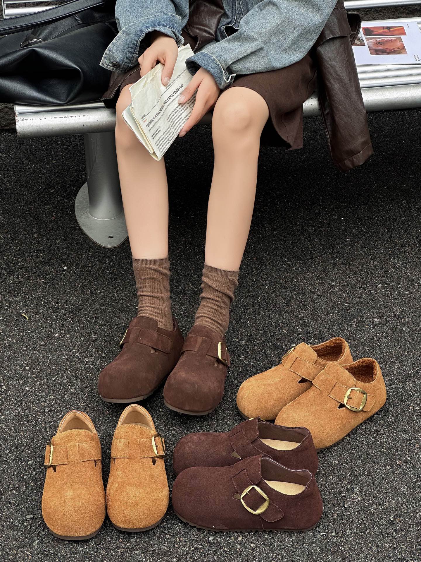 时尚厚底勃肯鞋女2025秋季新款韩版百搭圆头复古休闲运动鞋单鞋潮