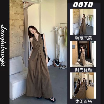 设计感扭结V领连衣裙女夏