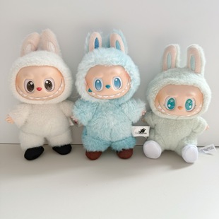 labubu马卡龙盲盒一二三代坐坐派对系列潮玩公仔娃衣拉布布布艺鞋