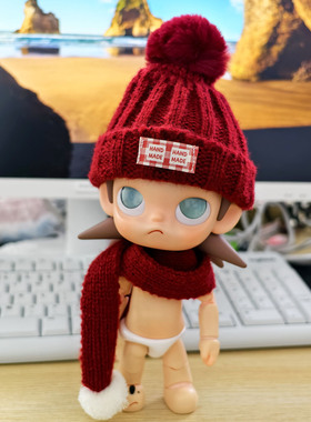 我是zsiga嘎子姐娃衣针织复古红色毛线帽围巾套装BJD秋冬配饰穿搭