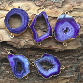 天然巴西玛瑙晶洞包金边吊坠紫色玛瑙片手链配件diy项链挂坠双吊