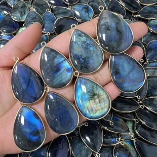 天然拉长石水滴形吊坠Labradorite梦幻闪光石项链挂坠DIY饰品配件