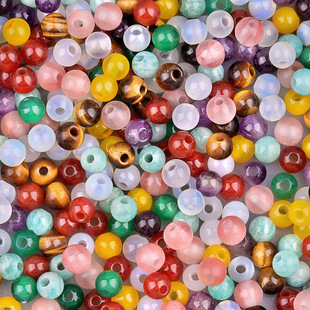 6mm天然水晶半宝石珠子2mm大孔珠紫晶黑玛瑙DIY项链耳环散珠配件