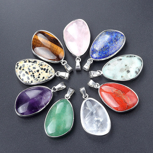 天然水晶半宝石随形包边项链吊坠