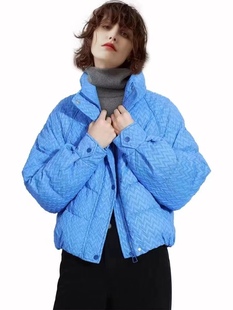 羽言最新款纳石蓝克莱因蓝90白鸭绒短款面包羽绒服上海当天发货