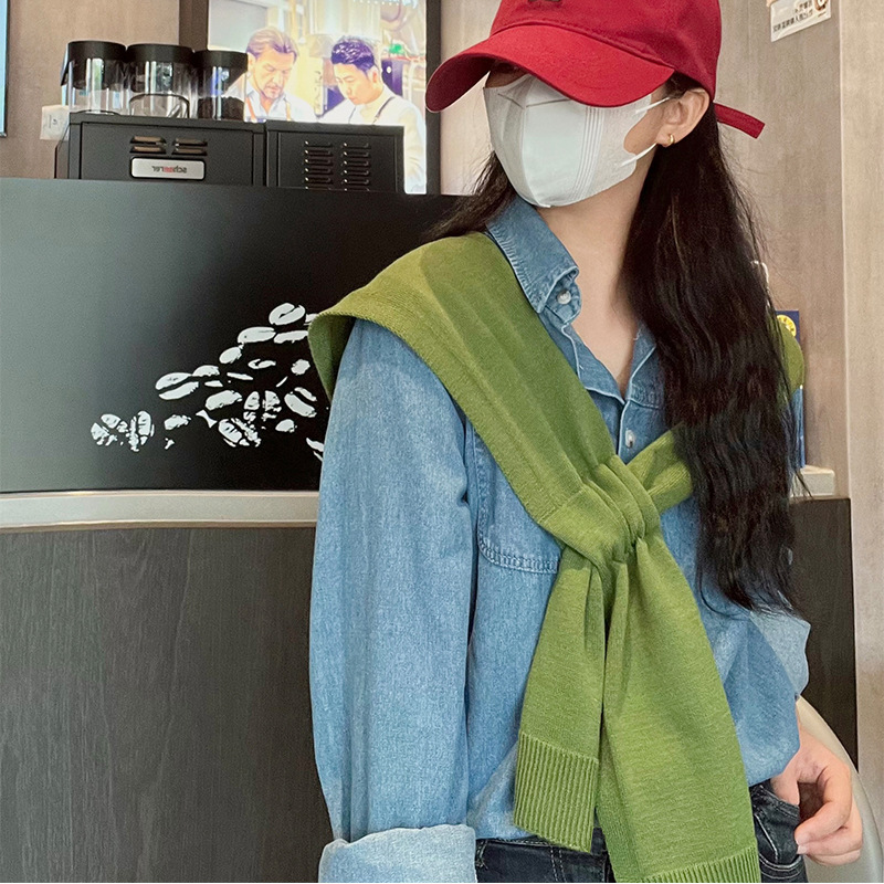 新款厚款春秋针织披肩外搭女空调房绿色小搭肩夏季配裙子护颈