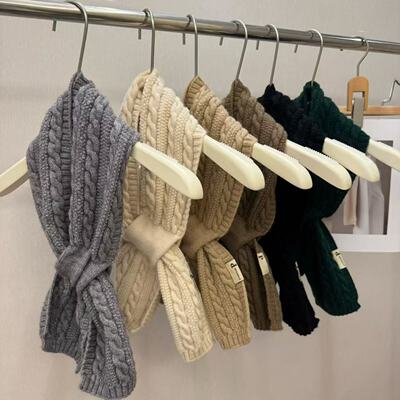 韩版ins风麻花针织小围巾女秋冬季新款保暖护颈纯色交叉毛线围脖