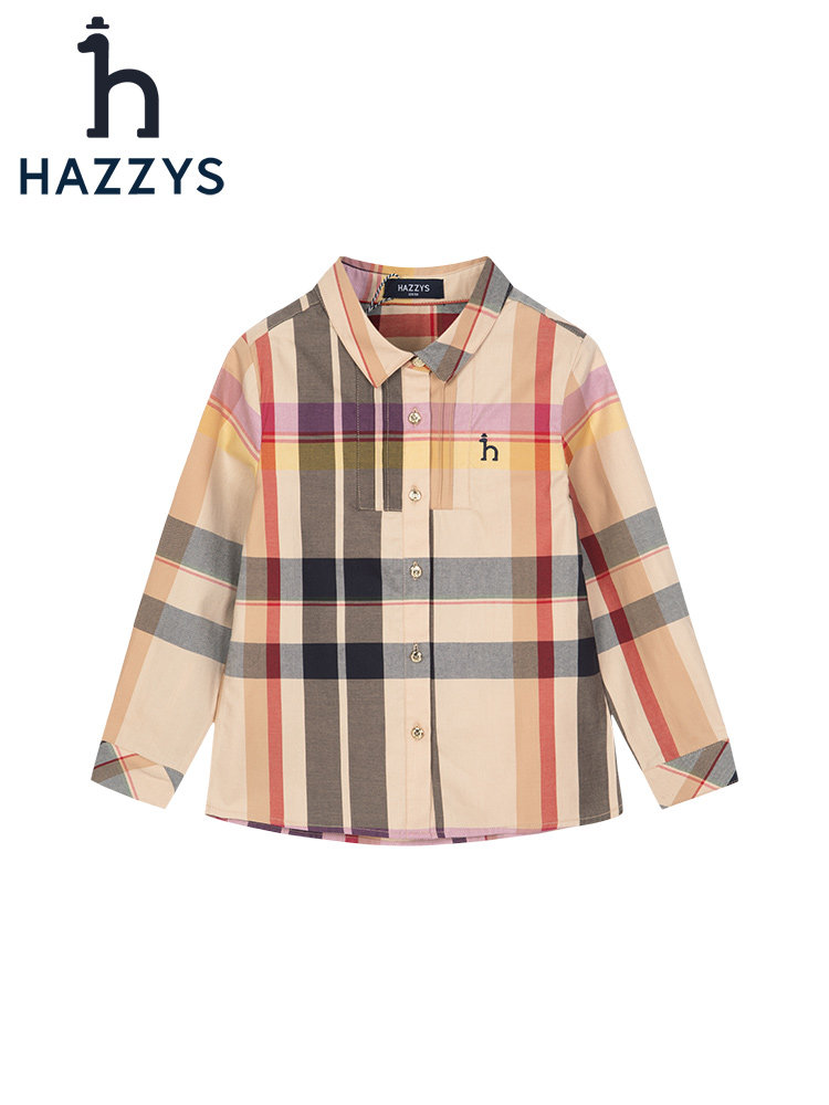 hazzys哈吉斯童装女童衬衫2023春新品格子长袖上衣HZQQGD26CS145