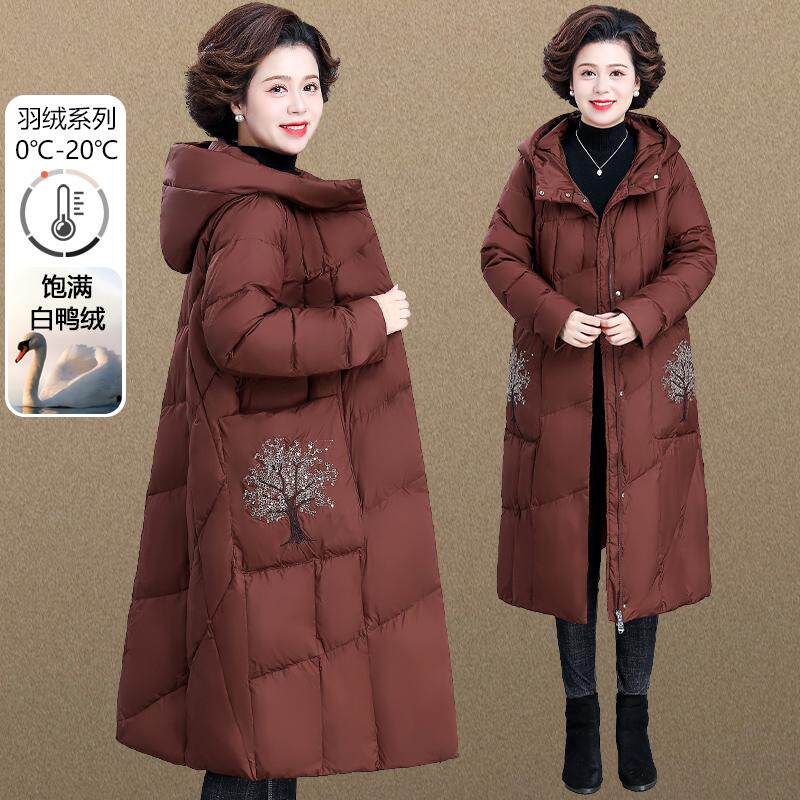 妈妈冬季羽绒服中长款大码200斤2024新款中老年人女款秋冬装外套