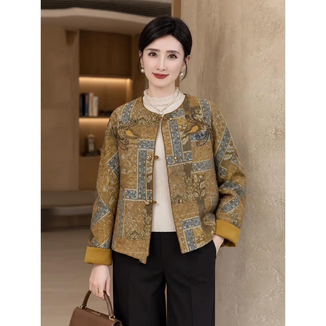 江南妈妈装新中式复古提花外套2026年秋季中老年女装气质减龄上衣