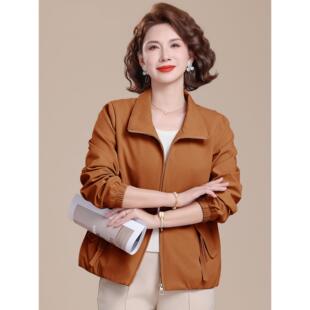 妈妈春装外套时尚洋气2026新款中老年女人春秋季短款纯色休闲上衣