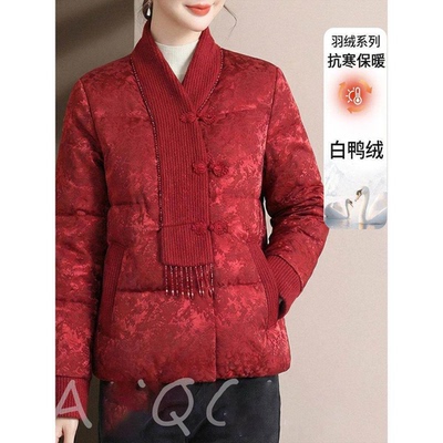 中老年妈妈装本命年羽绒服2026冬季红色喜婆婆婚宴装保暖外套
