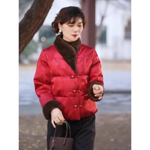 妈妈装国风羽绒服新中式冬装白鸭绒年货喜婆婆装中年女装保暖外套