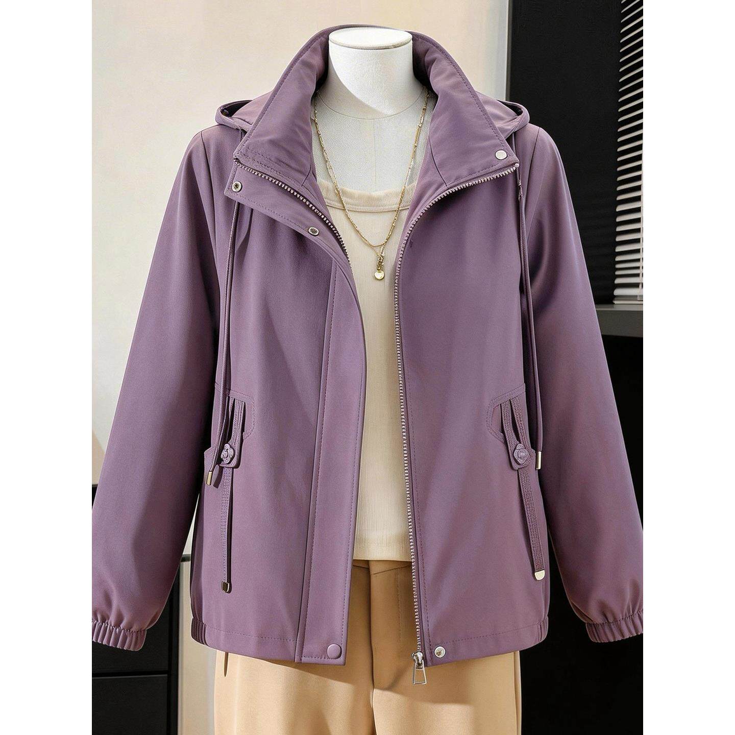 年轻妈妈春装风衣外套洋气2026新款中老年女春秋宽松时尚夹克上衣