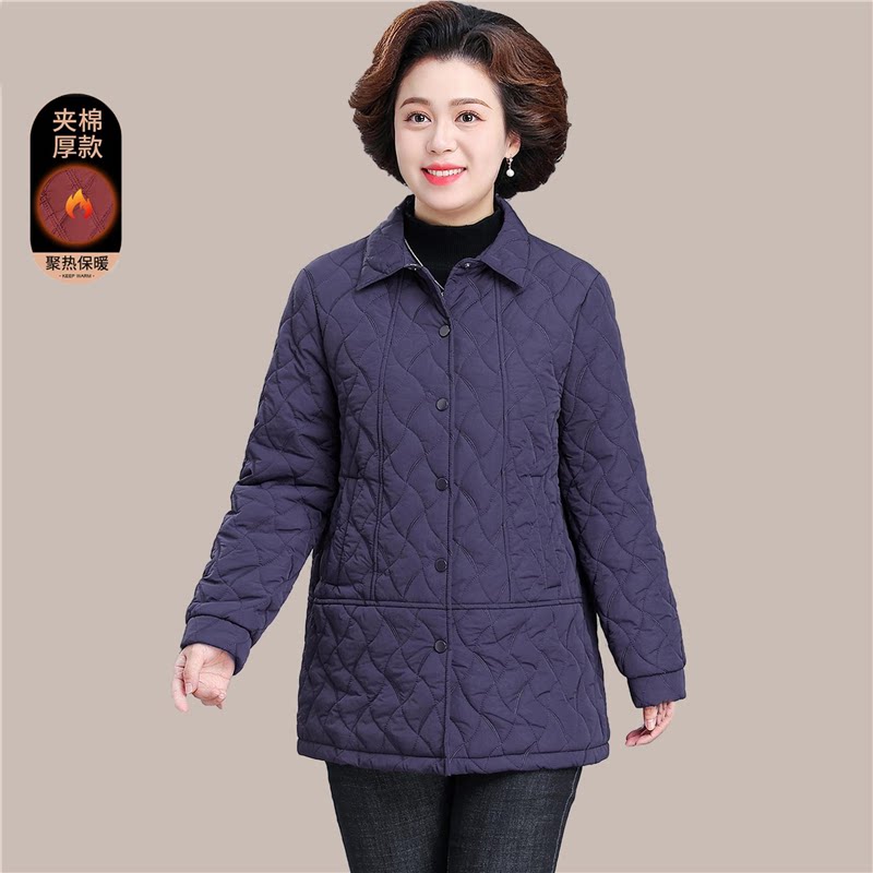 新款妈妈秋冬夹棉外套棉袄中长款棉衣中老年人女春秋轻薄羽绒棉服