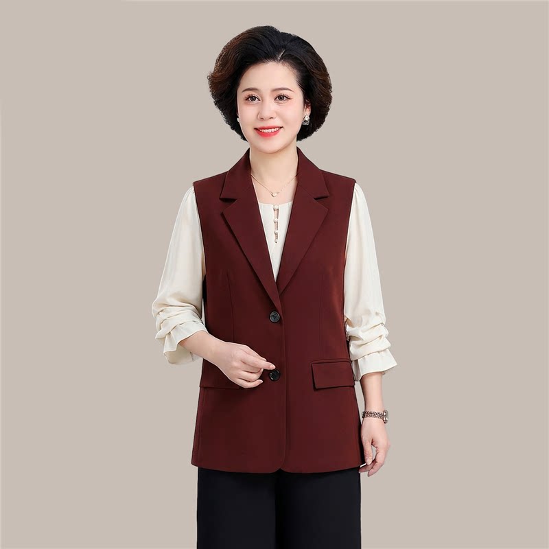 中长西装马甲女2026春秋新款高级设计感气质妈妈装外搭马夹外套