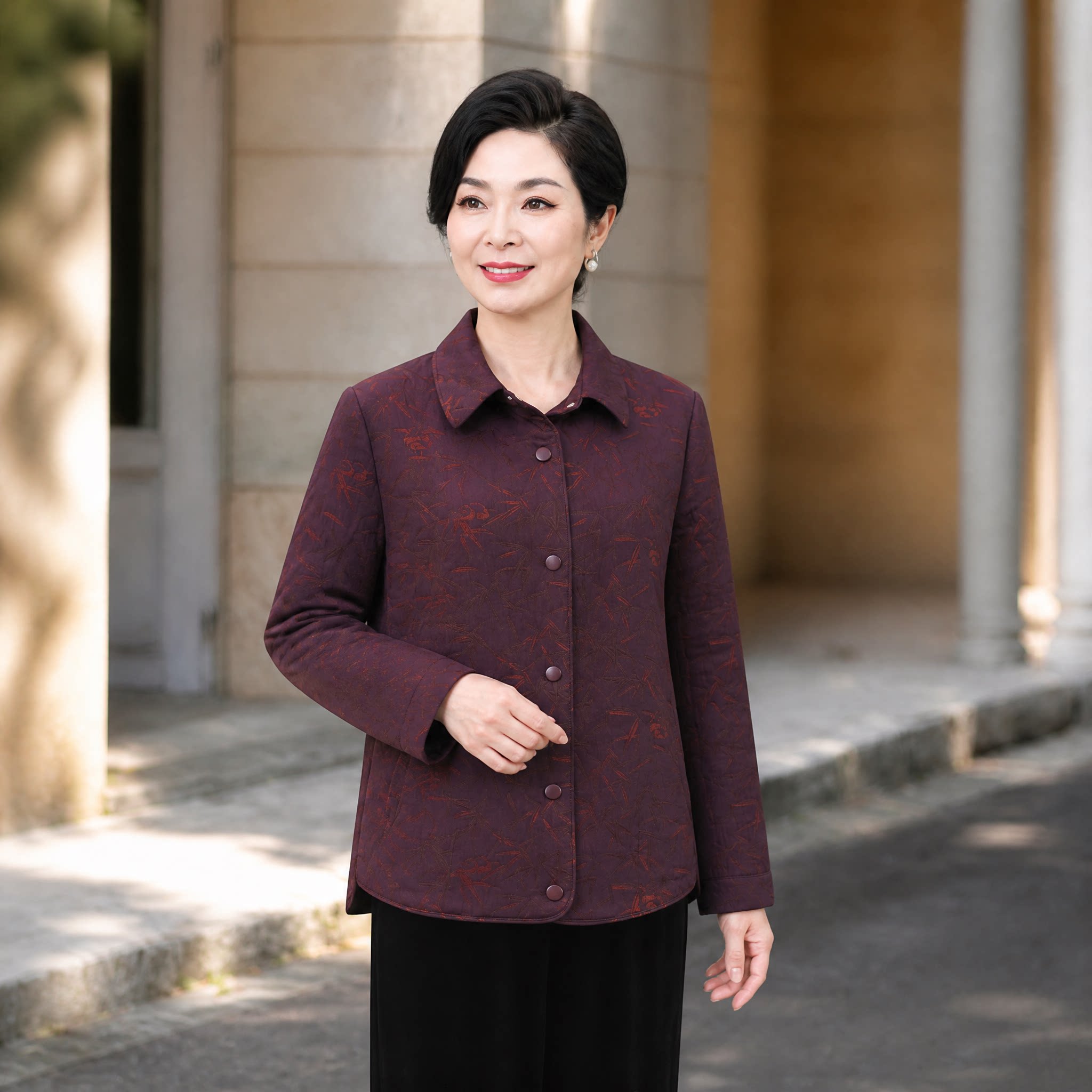 中老年女装秋外套2026新款妈妈装紫色提花宽松大码上衣老年人衣服