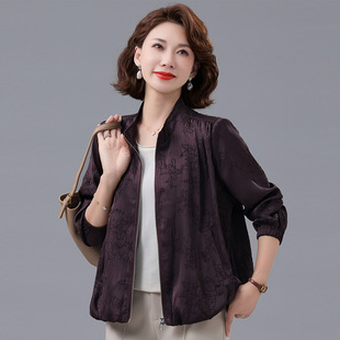 小个子妈妈春装短外套2025新款中老年女立领印花上衣中年夹克