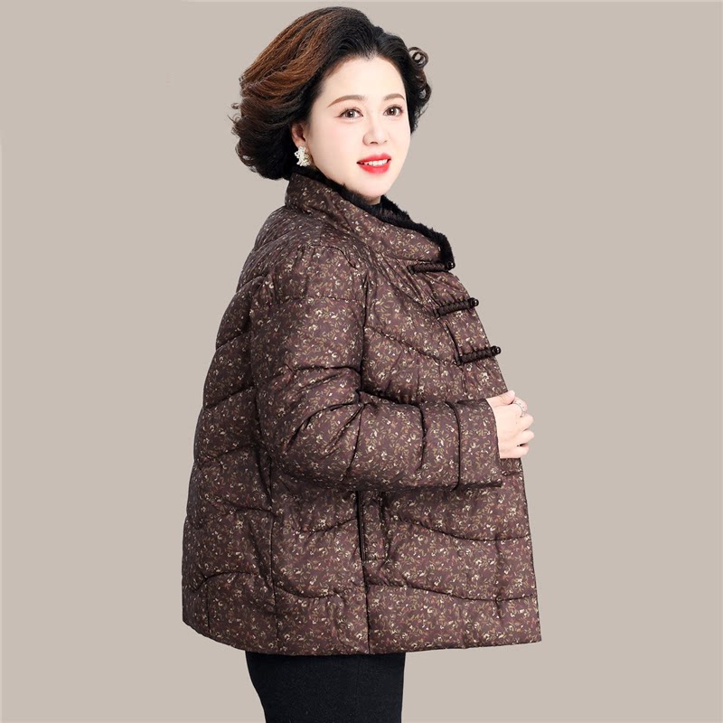 中年时尚印花棉服女2026冬季新款短款立领加厚保暖宽松显瘦棉袄潮
