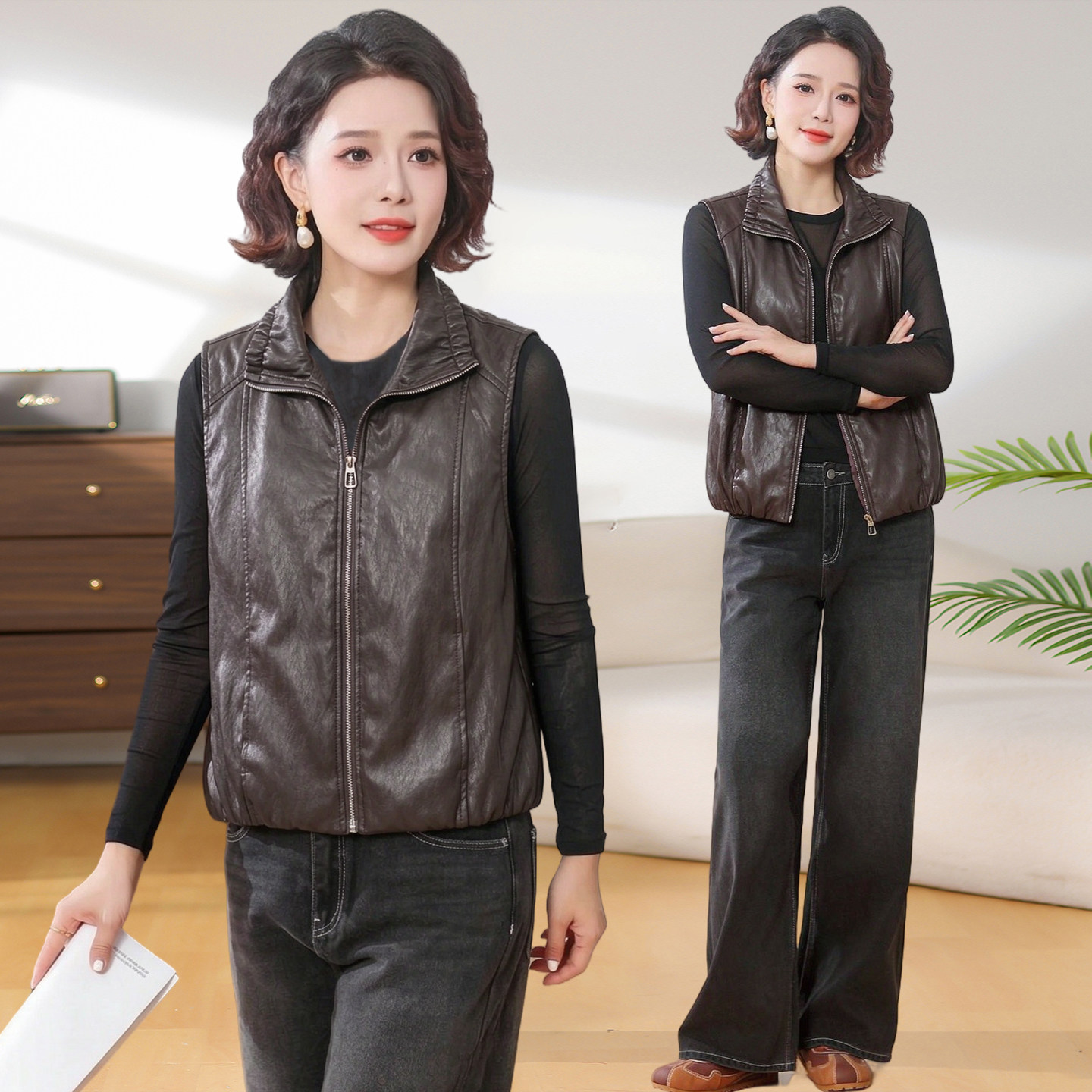皮衣马甲外套女春秋2026新款今年流行爆款海宁小个子pu皮马夹上衣