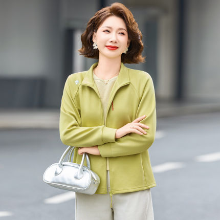 时尚立领拉链外套女洋气百搭减龄开衫中老年妈妈装2026秋显瘦上衣