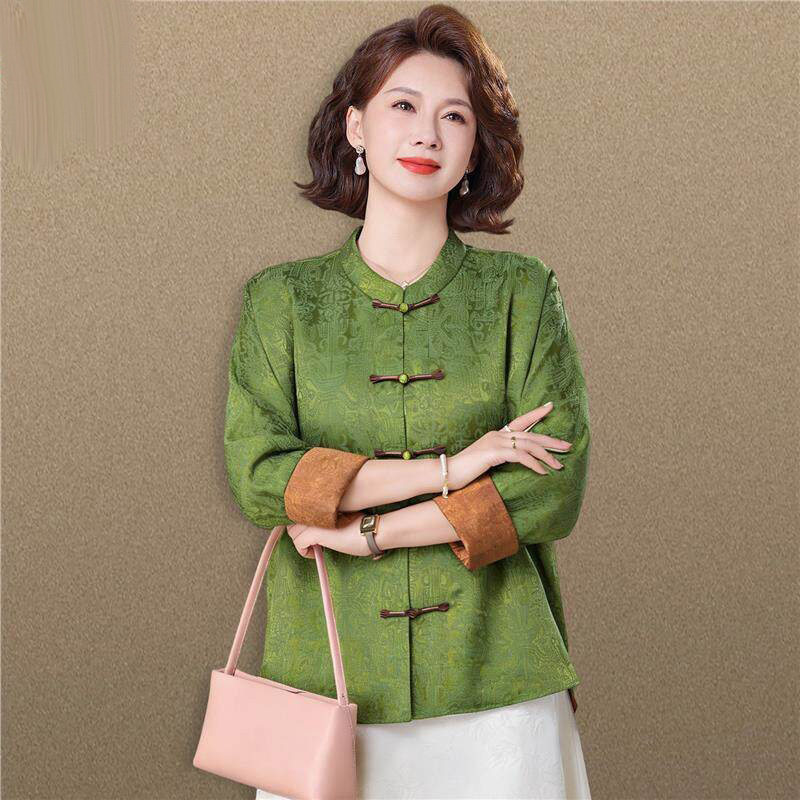 妈妈春天洋气外套新中式国风中老年女装春装衬衫贵夫人春夏季上衣
