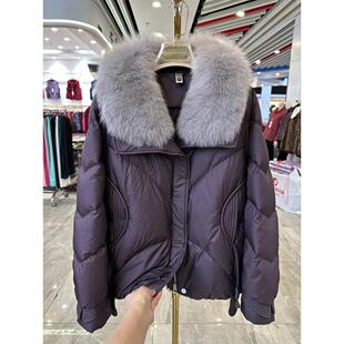 年轻妈妈装真毛领短款鹅绒服冬装新款洋气高贵保暖外套中老年上衣