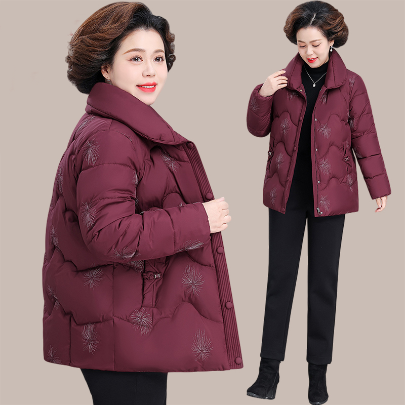中老年女士羽绒棉服2025新款妈妈秋冬装翻领棉衣绣花保暖外套棉袄