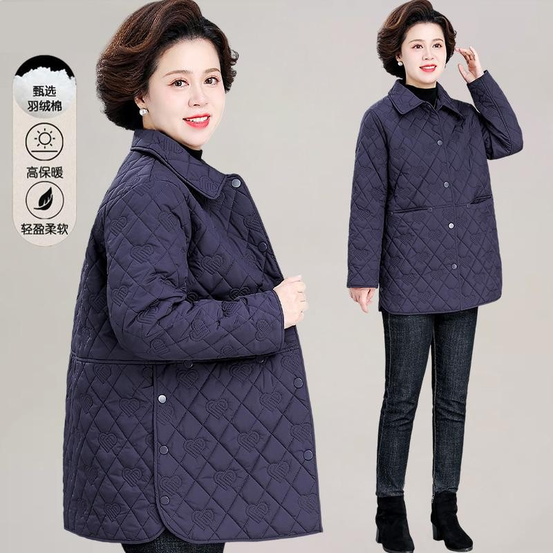 中年妈妈冬装夹棉外套羽绒棉服秋冬中老年女士保暖气质中长款棉袄