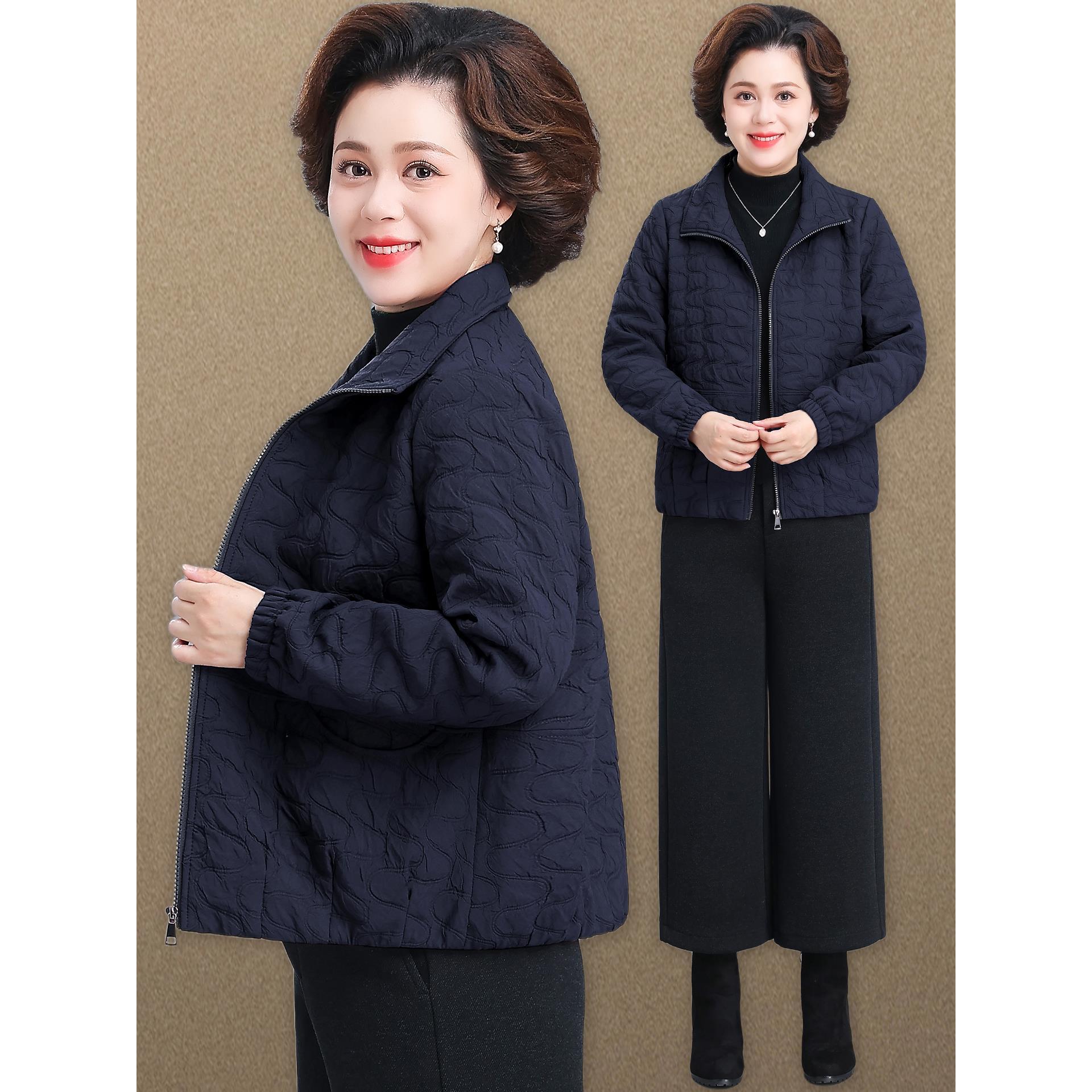 中年妈妈秋冬季夹棉外套贵夫人上衣中老年女冬装轻薄棉服大码夹克