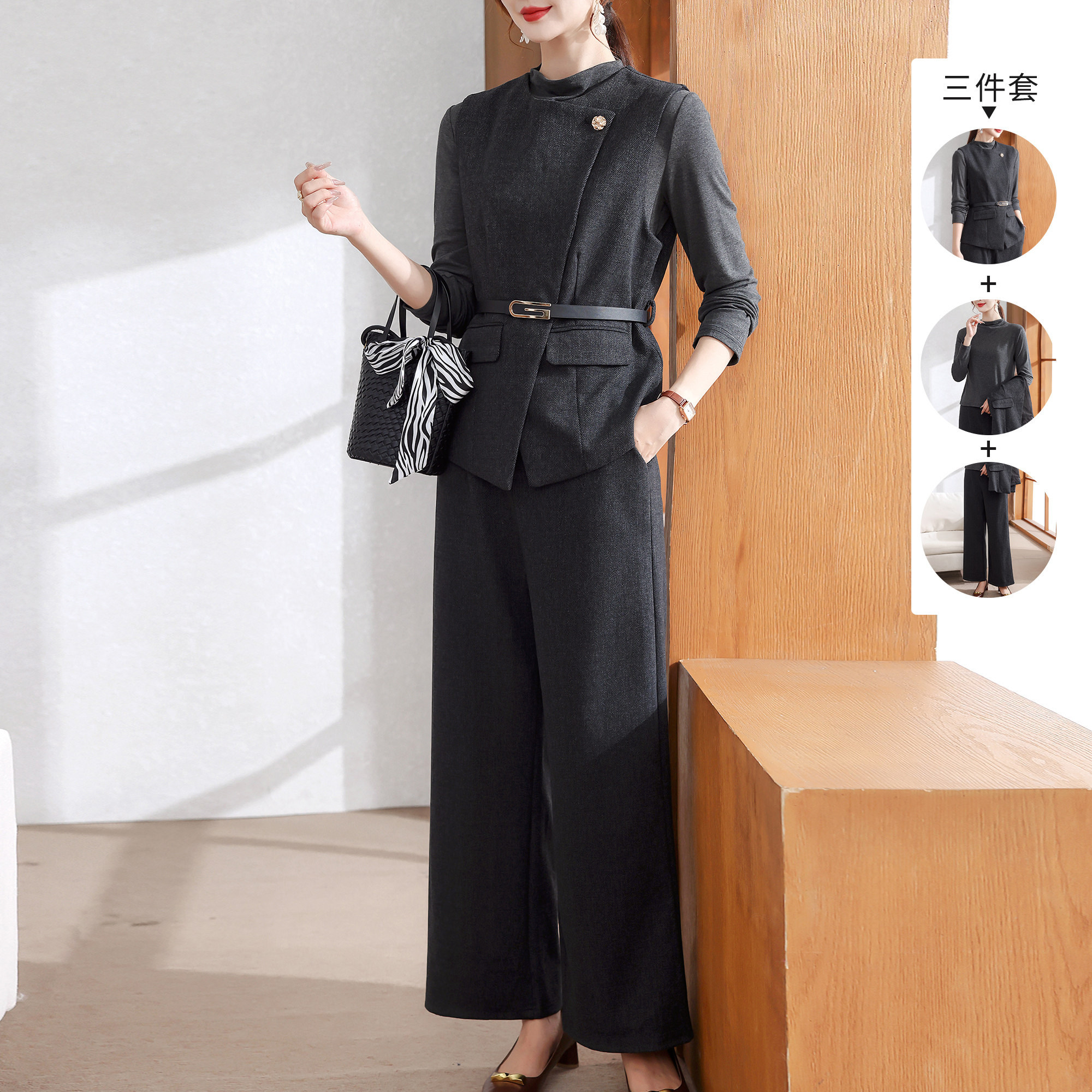 妈妈秋装小香风套装2026新款洋气今年流行的中老年女装马甲三件套