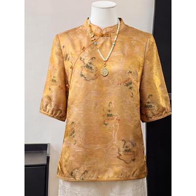 妈妈装夏款减龄衬衫高贵短袖夏天时尚中老年女新中国风衬衣上衣服