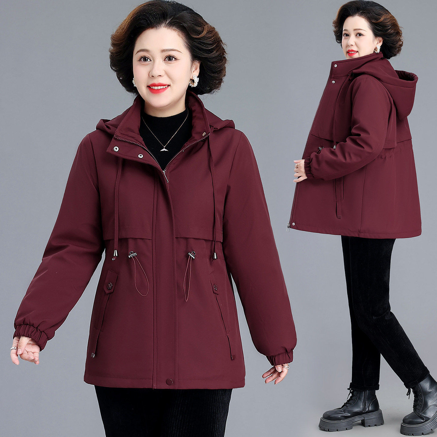 妈妈秋冬外套加绒加厚2026新款中老年女洋气保暖风衣时尚大码棉服