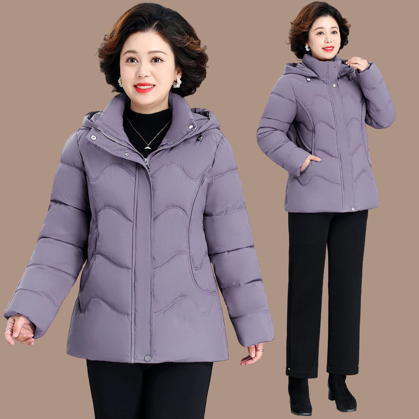 中老年女款加厚棉衣外套妈妈秋冬装连帽棉袄防寒羽绒棉服2026新款
