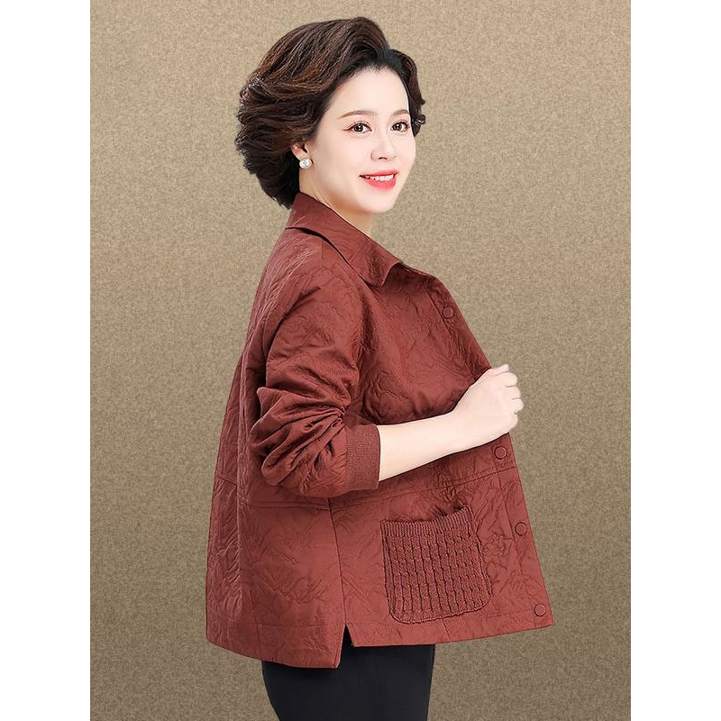 小个子妈妈春装外套2025新款翻领上衣中老年女士春秋衬衫大码风衣