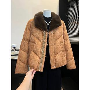 新中式妈妈冬装国风刺绣毛领羽绒服中老年人女装冬季高贵气质外套