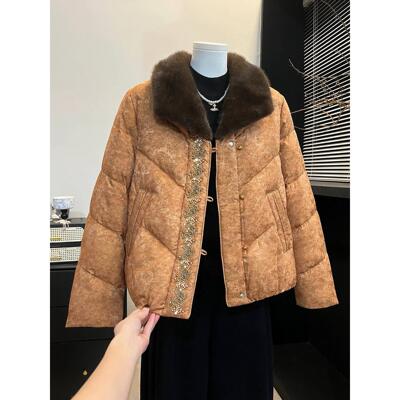 新中式妈妈冬装国风刺绣毛领羽绒服中老年人女装冬季高贵气质外套