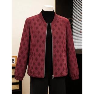 洋气中年妈妈早春菱格短款休闲外套2026新款中老年女春装夹克上衣