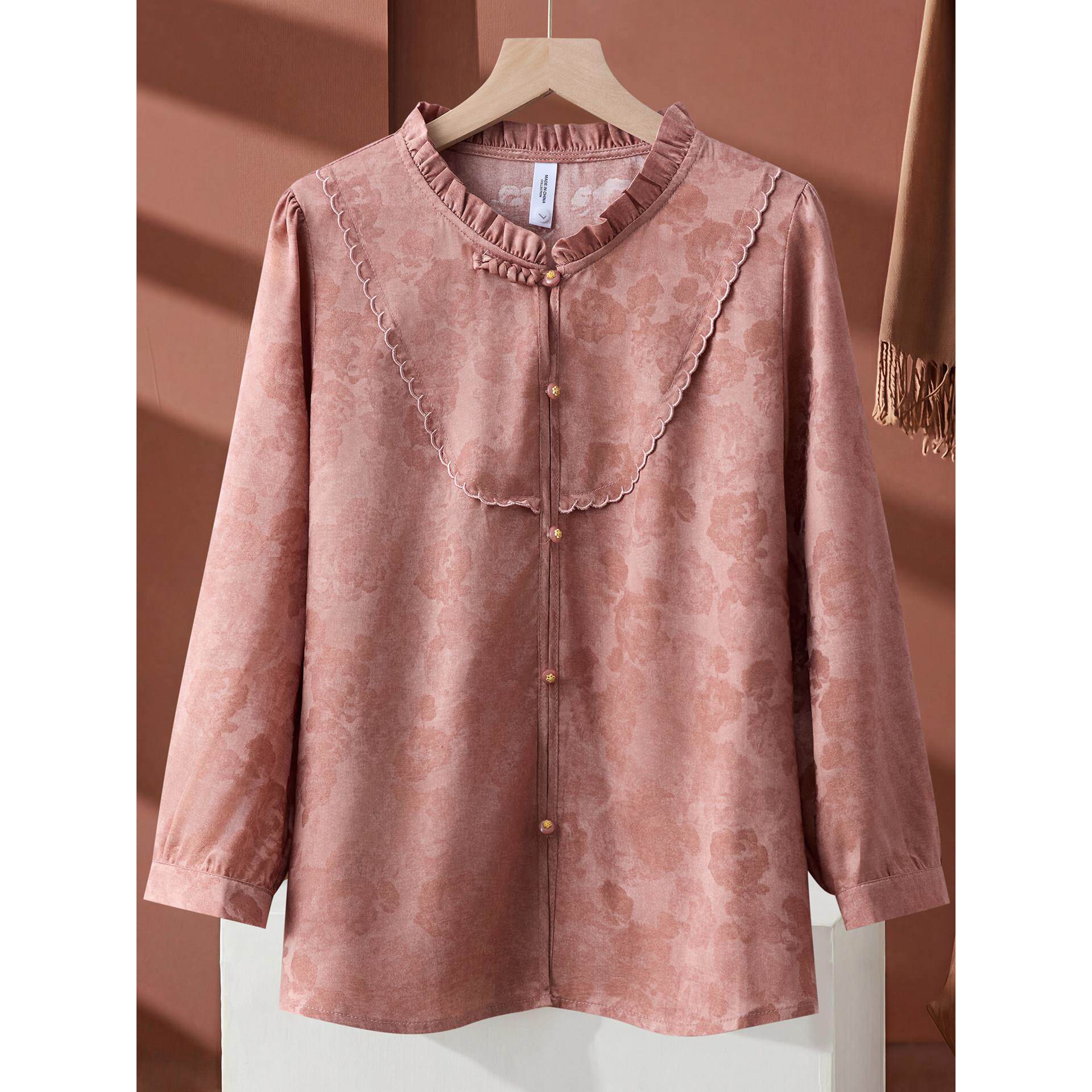 新中式妈妈装花边领七分袖套头衬衫春装新款洋气高贵小衫女式上衣