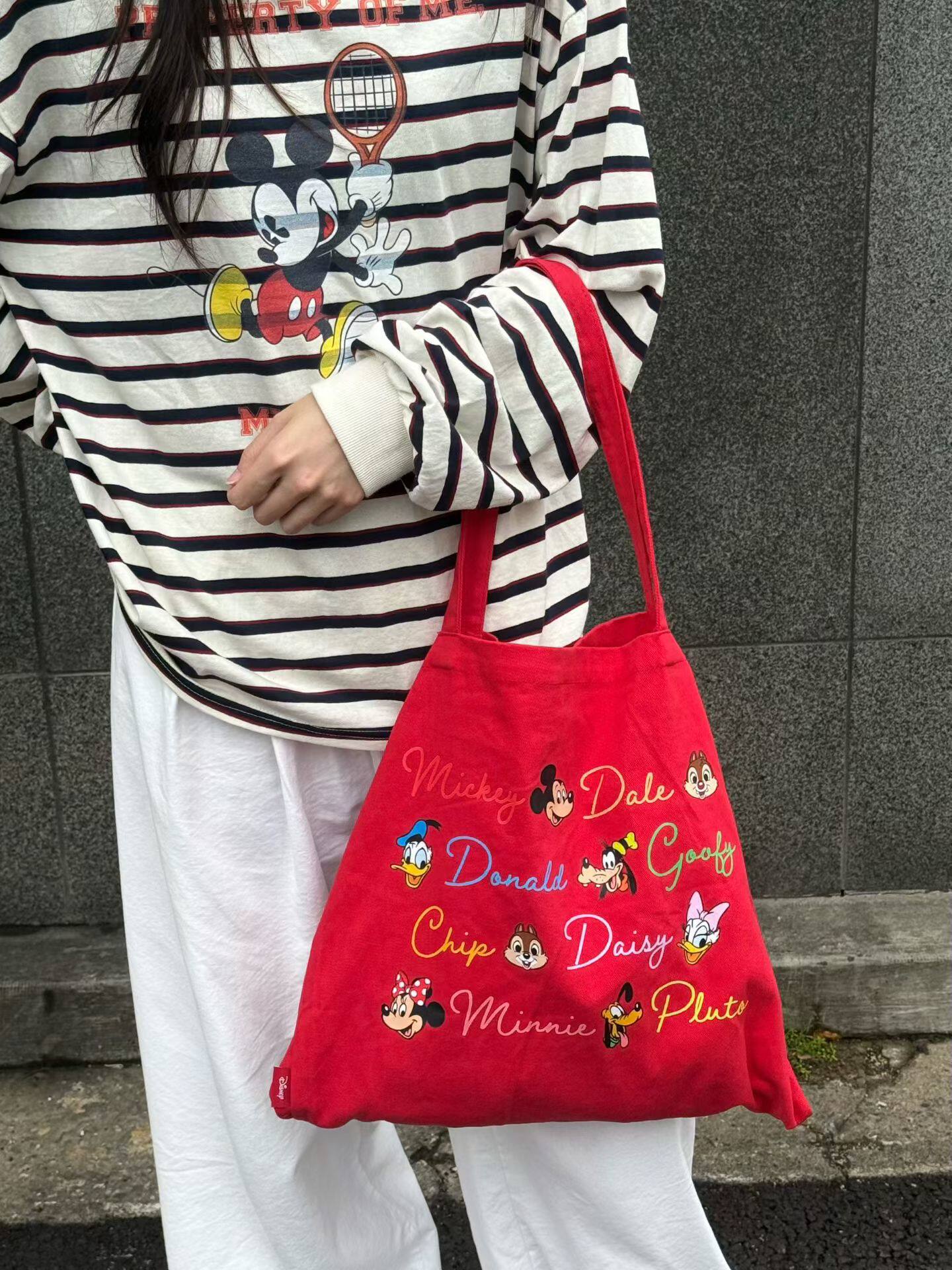 卡通刺绣米奇妙妙屋系列帆布包 韩国东大门lejunev新款单肩包女包