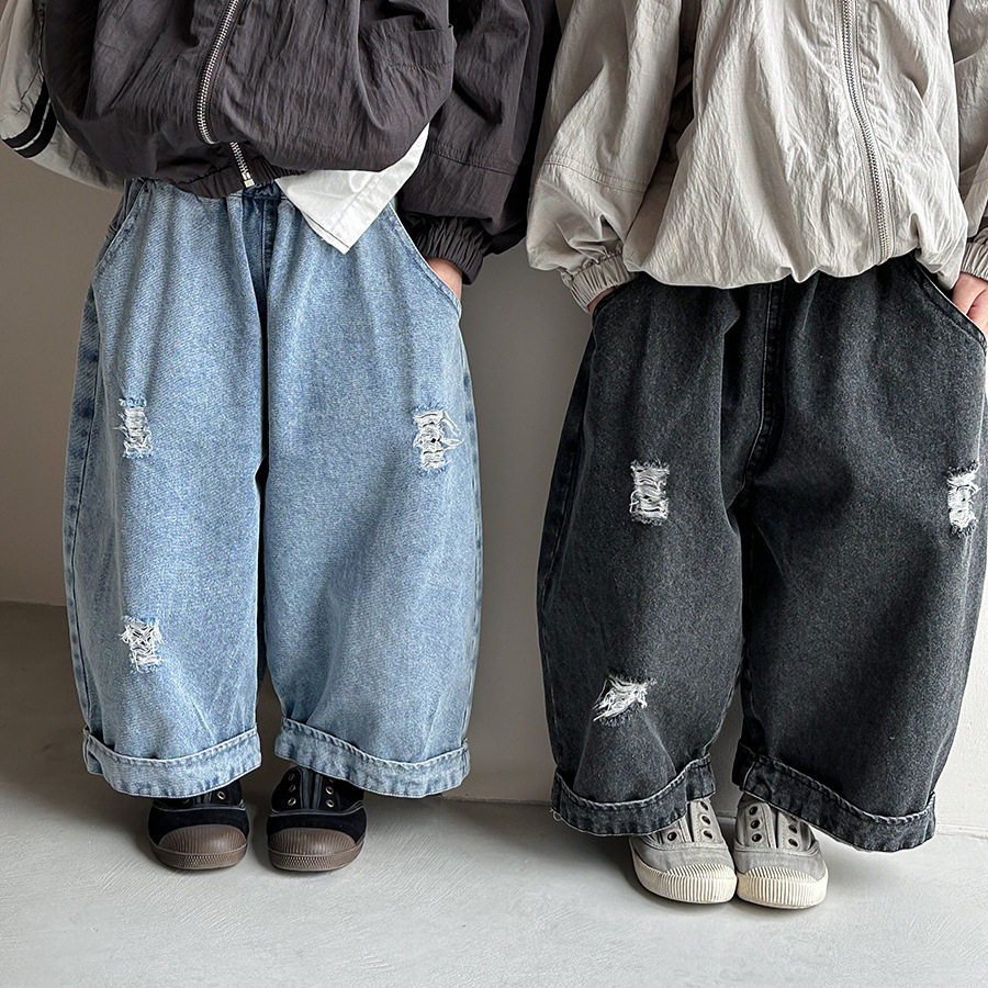 2026儿童春夏新款破洞牛仔裤男女宝宝宽松做旧阔腿裤长裤,童装/婴儿装/亲子装,儿童牛仔裤,淘宝优惠券,粉丝福利购,淘宝优惠卷