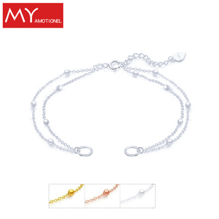 整套925纯银手链双链6mm开口圈包珠链女原创双链冷淡风手饰款 式