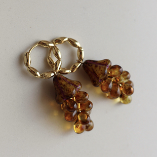 桃之taozhi原创琥珀葡萄秋冬毕加索捷克琉璃气质简约高级百搭耳环