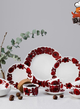 瑞典Gustavsberg骨瓷餐具咖啡杯碟茶杯斑鸠红菊蓝菊亚当夏娃柳叶