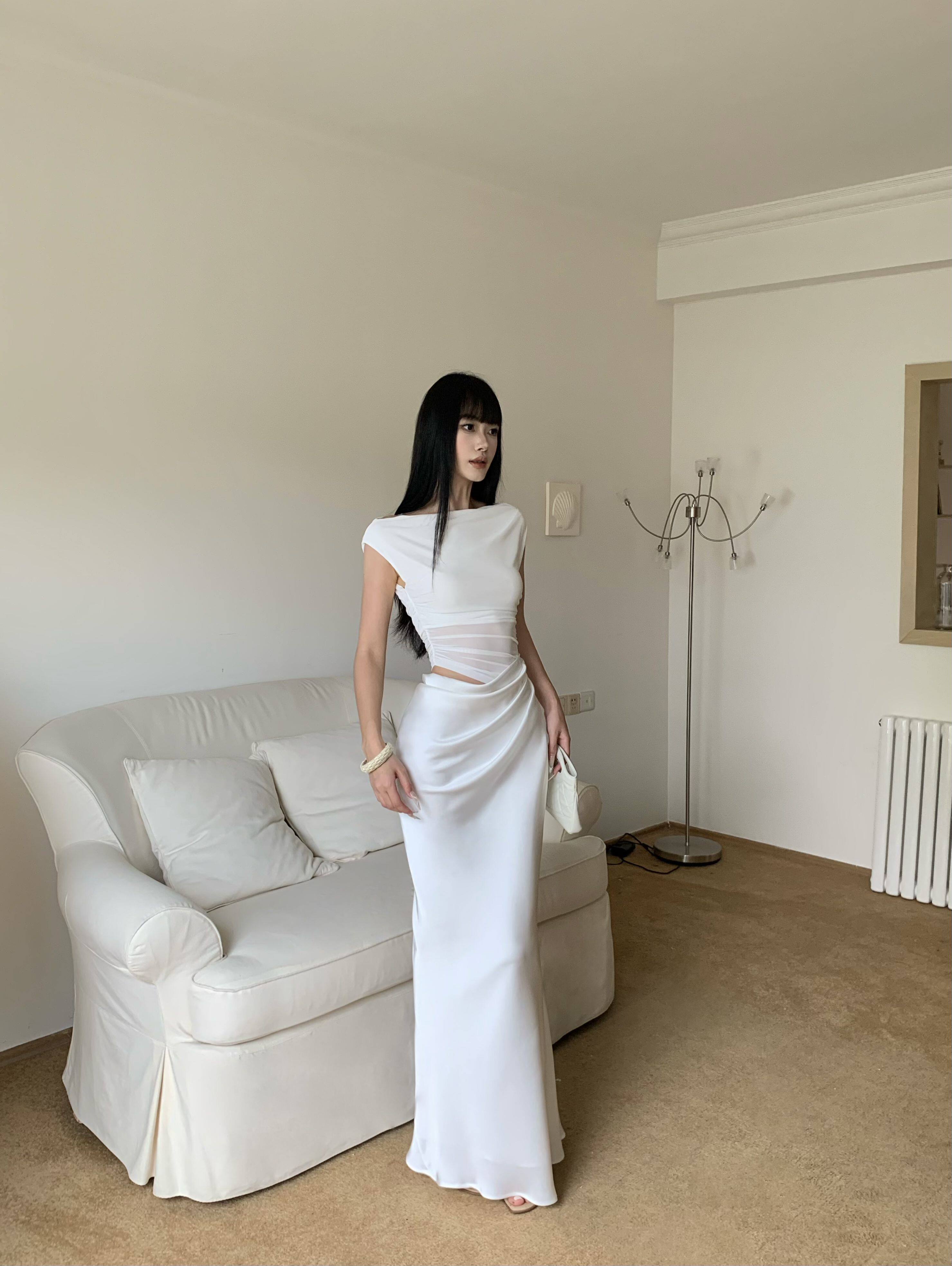 NUIE 性感网纱拼接连衣裙女海岛度假出片穿搭生日礼服裙鱼尾裙