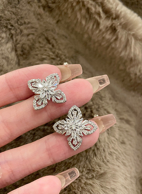 FRIDAY JEWELRY定制银色锆石花朵气质百搭复古个性镶钻耳环耳钉银