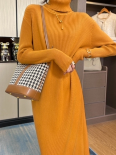 思桐 保暖针织打底裙内搭中长裙6853 高领加厚针织毛衣女秋冬季