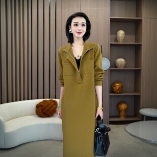 春秋洋气减龄宽松显瘦气质休闲连衣裙中长款过膝卫衣连衣裙7571