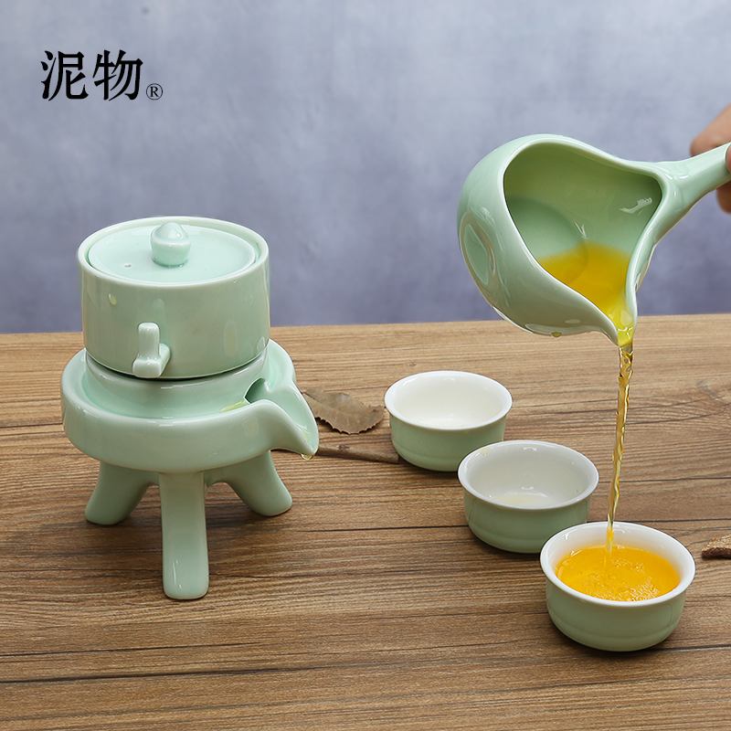 天天特價青瓷陶瓷泡茶器 懶人石磨整套功夫茶具套裝 家用時來運轉